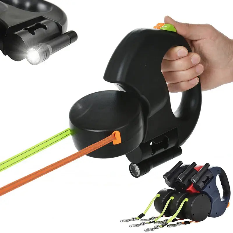 Retractable Double Dog Leash – Reflective 360° Swivel, LED Light & No-Tangle Pet Lead for Small Dogs