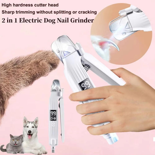 2 in 1 Electric Pet Nail Trimmer with LED Lights Pet Nail Grinder Dog Nail Trimmer and Grinder for Small Medium Large Dogs