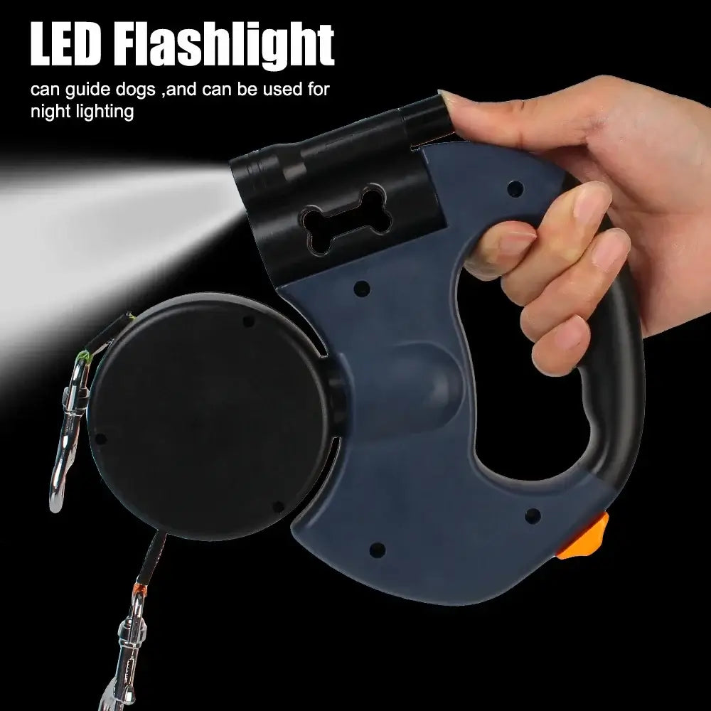 Retractable Double Dog Leash – Reflective 360° Swivel, LED Light & No-Tangle Pet Lead for Small Dogs