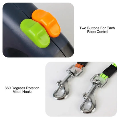 Retractable Double Dog Leash – Reflective 360° Swivel, LED Light & No-Tangle Pet Lead for Small Dogs
