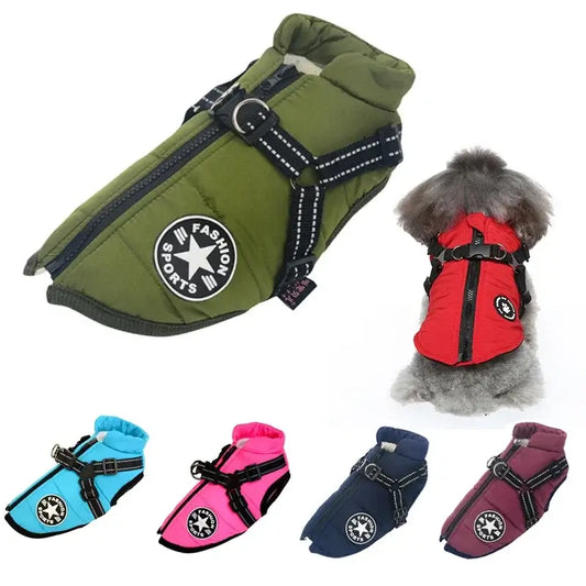 Waterproof Dog Jacket with Harness – Warm Winter Coat for Large Dogs