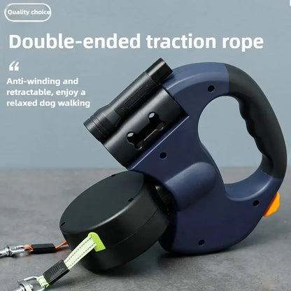 Retractable Double Dog Leash – Reflective 360° Swivel, LED Light & No-Tangle Pet Lead for Small Dogs