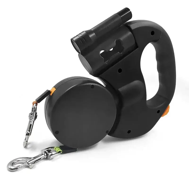 Retractable Double Dog Leash – Reflective 360° Swivel, LED Light & No-Tangle Pet Lead for Small Dogs