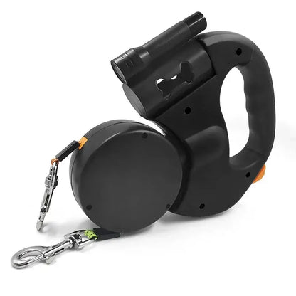 Retractable Double Dog Leash – Reflective 360° Swivel, LED Light & No-Tangle Pet Lead for Small Dogs
