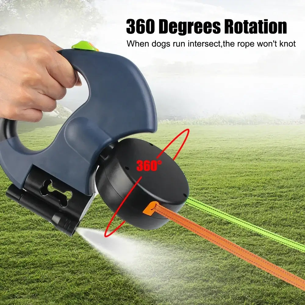 Retractable Double Dog Leash – Reflective 360° Swivel, LED Light & No-Tangle Pet Lead for Small Dogs