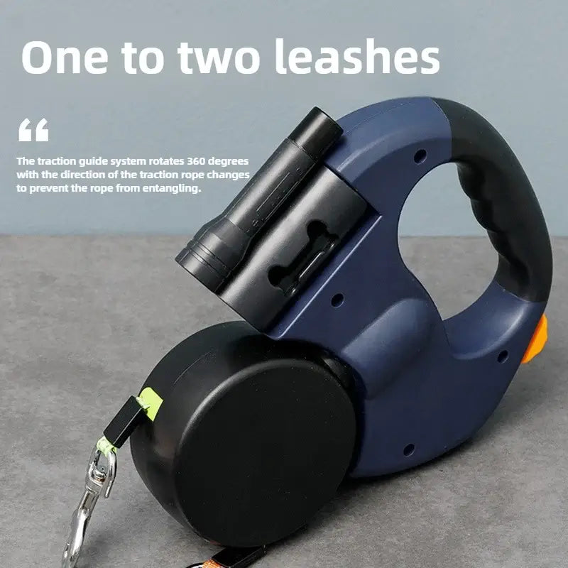 Retractable Double Dog Leash – Reflective 360° Swivel, LED Light & No-Tangle Pet Lead for Small Dogs