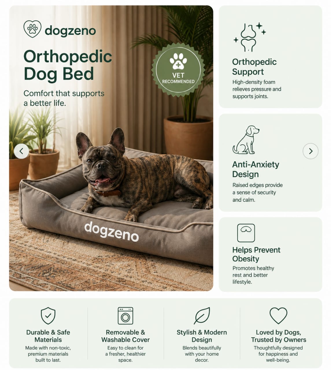 Waterproof Orthopedic Dog Bed with Removable Cover